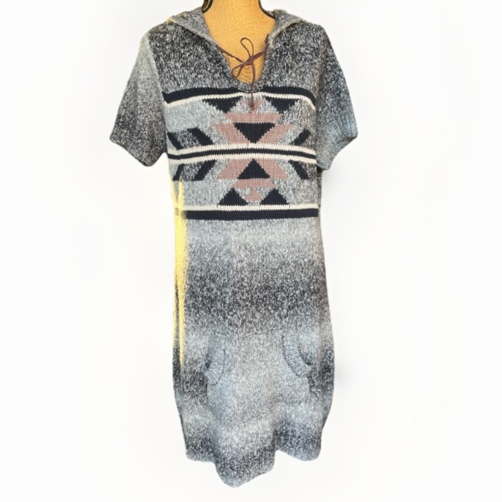 Ruff Hewn Midi Sweater Dress Lightweight Southwestern Black White Size XL